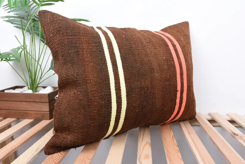 Turkish Kilim Pillow, Turkish Corner Pillow Sham, Kilim Pillow Cover, 20x28 Brown Cushion, Nautical Throw Pillow Cover, Gift Pillow, Cushion Cover - 4