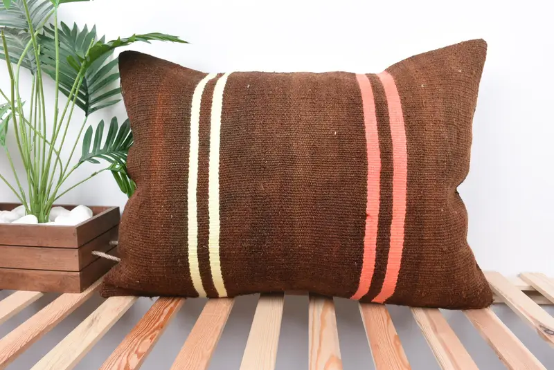 Turkish Kilim Pillow, Turkish Corner Pillow Sham, Kilim Pillow Cover, 20x28 Brown Cushion, Nautical Throw Pillow Cover, Gift Pillow, Cushion Cover - 1