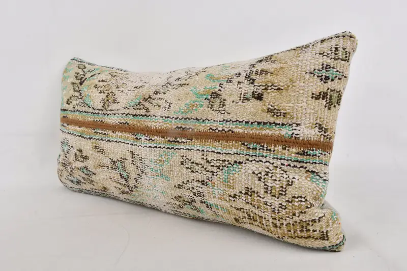 Boho Throw Pillow Case, Bolster Cushion, Antique Pillows, 12x24 Beige Pillow Case, Ethnical Kilim Rug Pillow, Kilim Cushion Sham, Cushion - 4