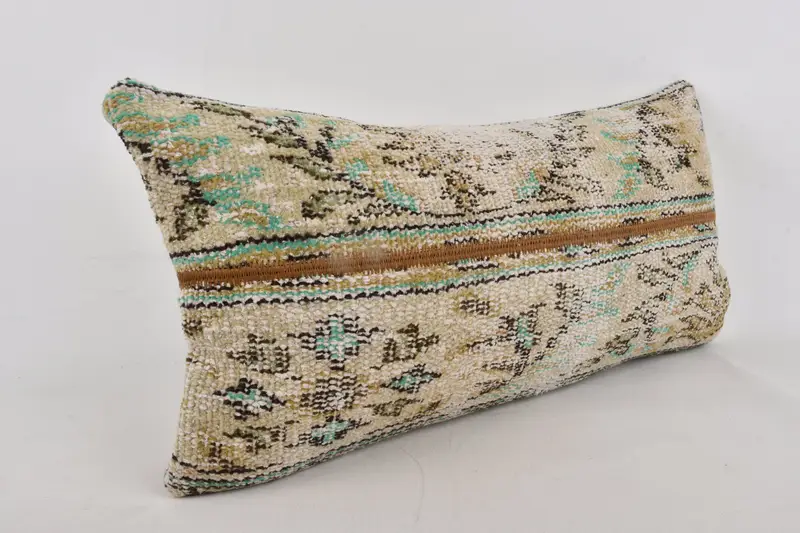 Boho Throw Pillow Case, Bolster Cushion, Antique Pillows, 12x24 Beige Pillow Case, Ethnical Kilim Rug Pillow, Kilim Cushion Sham, Cushion - 3