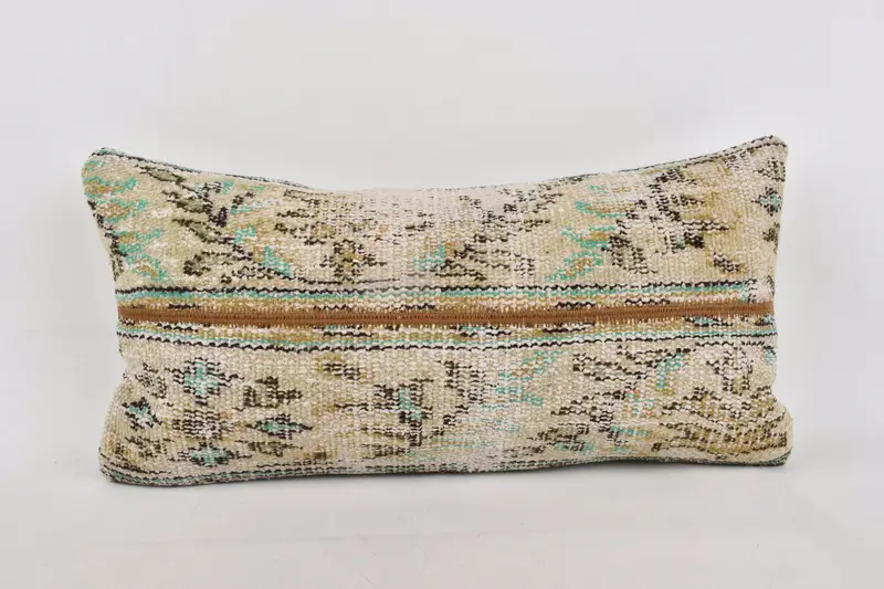Boho Throw Pillow Case, Bolster Cushion, Antique Pillows, 12x24 Beige Pillow Case, Ethnical Kilim Rug Pillow, Kilim Cushion Sham, Cushion - 1