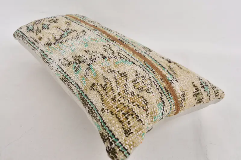 Boho Throw Pillow Case, Bolster Cushion, Antique Pillows, 12x24 Beige Pillow Case, Ethnical Kilim Rug Pillow, Kilim Cushion Sham, Cushion - 6