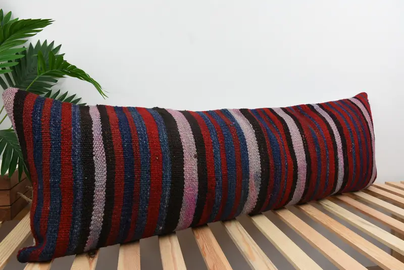 Gift Pillow, Throw Kilim Pillow, Colorful Pillow Sham, Turkish Kilim Pillow, Bohemian Cushion Pillow Cover, Pillow Sham, 16x48 Blue Cushion - 4