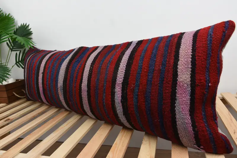 Gift Pillow, Throw Kilim Pillow, Colorful Pillow Sham, Turkish Kilim Pillow, Bohemian Cushion Pillow Cover, Pillow Sham, 16x48 Blue Cushion - 5