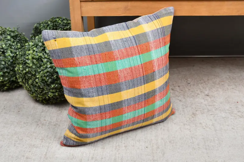 Designer Throw Pillow Case, Kilim Pillow Cover, Pillow Case, Pillow for Sofa, Ethnical Kilim Rug Pillow, 18x18 Green Pillow Case - 7