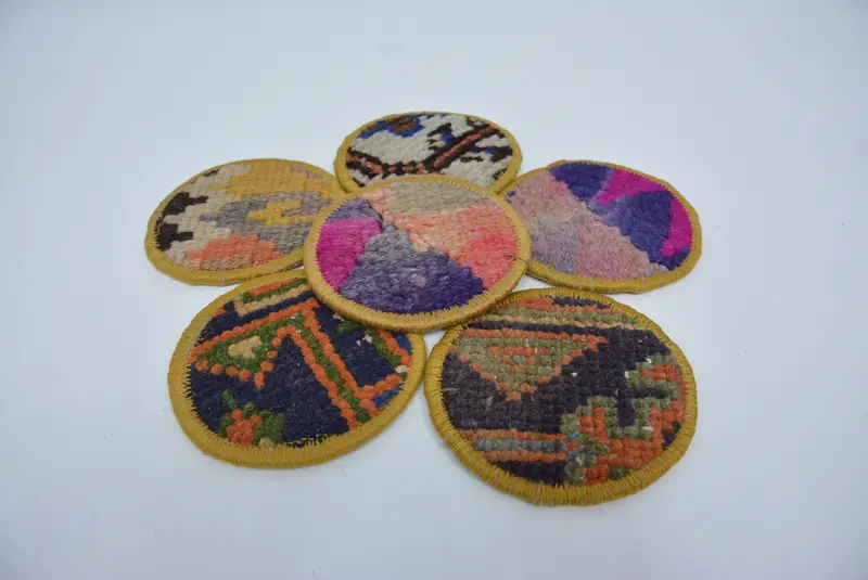 Posavasos redondo bohemio, posavasos antideslizante azul y amarillo