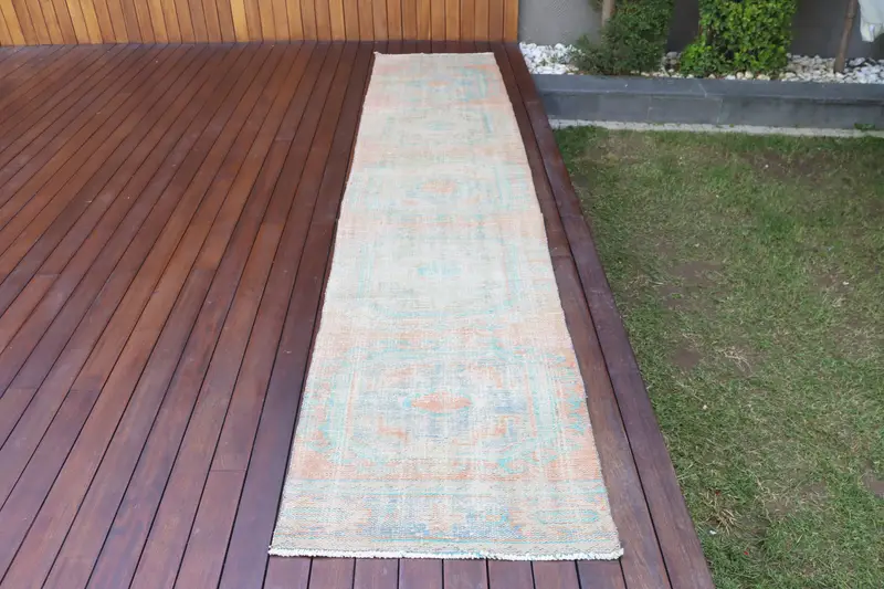 2,4x11,6 ft Teppich, türkischer Vintage-Teppich, orangefarbener Oushak-Wollteppich - 1