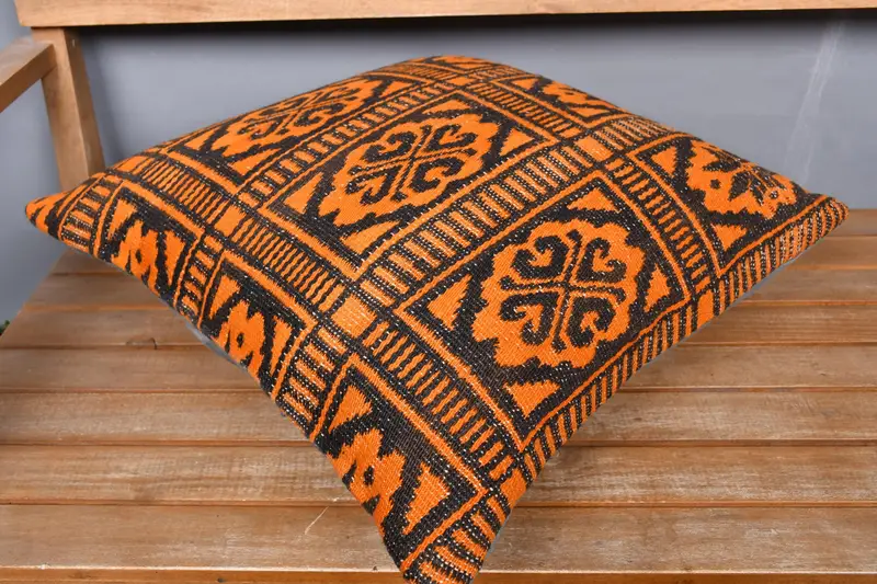 Özel yastık örtüsü, açık veranda yastık kılıfı, Kilim yastık kapağı, boho yastık, yastık kılıfı, 20x20 turuncu yastık kılıfı, Türk yastığı - 2