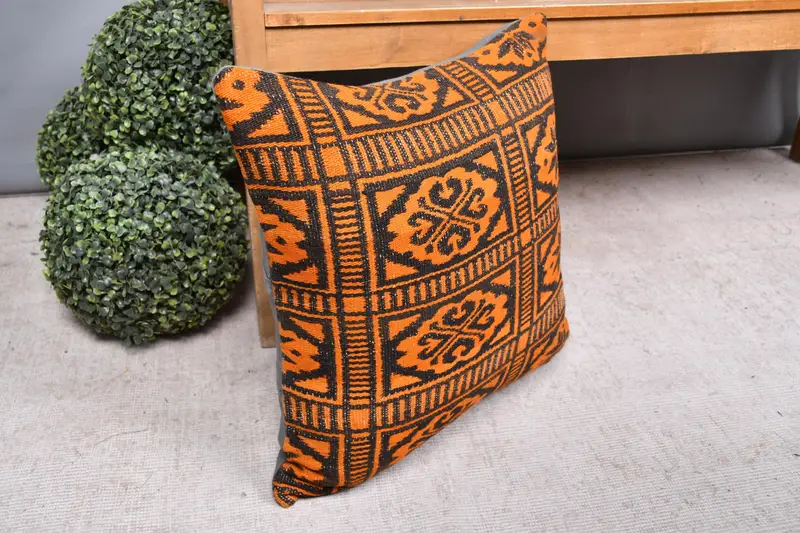 Özel yastık örtüsü, açık veranda yastık kılıfı, Kilim yastık kapağı, boho yastık, yastık kılıfı, 20x20 turuncu yastık kılıfı, Türk yastığı - 7