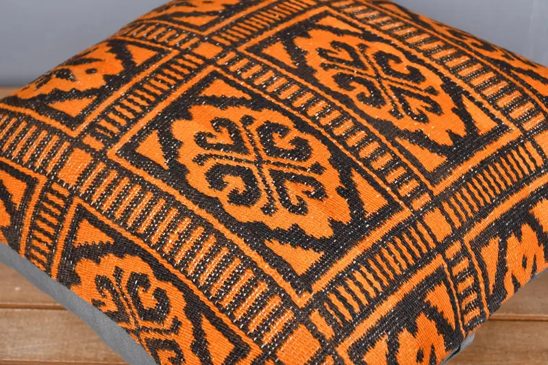 Özel yastık örtüsü, açık veranda yastık kılıfı, Kilim yastık kapağı, boho yastık, yastık kılıfı, 20x20 turuncu yastık kılıfı, Türk yastığı - 4