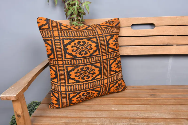 Özel yastık örtüsü, açık veranda yastık kılıfı, Kilim yastık kapağı, boho yastık, yastık kılıfı, 20x20 turuncu yastık kılıfı, Türk yastığı - 1
