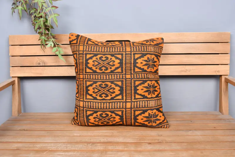 Özel yastık örtüsü, açık veranda yastık kılıfı, Kilim yastık kapağı, boho yastık, yastık kılıfı, 20x20 turuncu yastık kılıfı, Türk yastığı - 6