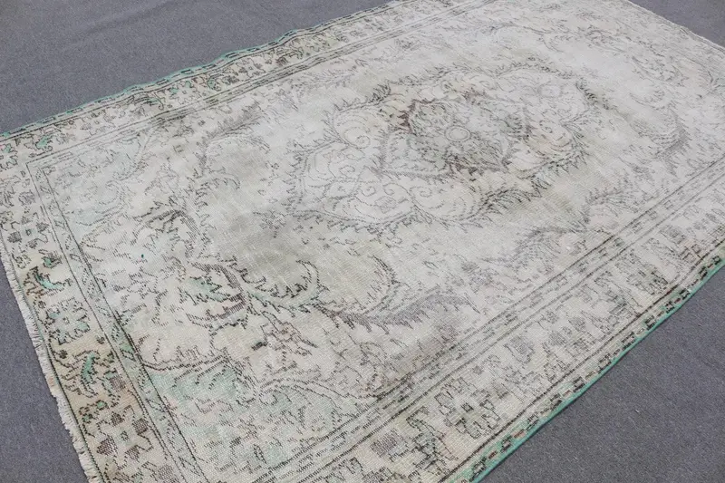 6x9.4 ft Halı, Türk Vintage Halısı, Gri Mavi Güneybatı Yün Halısı - 1