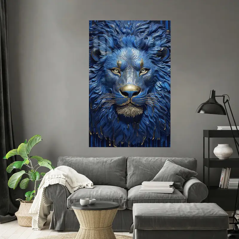 モダンなライオン抽象キングプリントガラス - エレガントな家の装飾