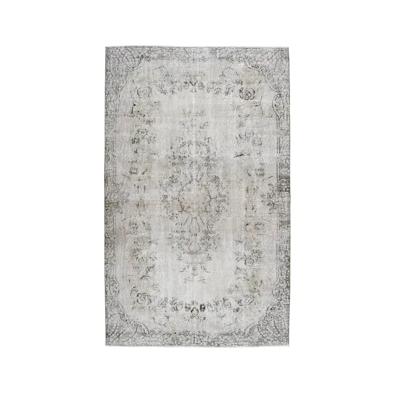 Vintage Large Rug 5.9x9.7 ft, Turkish Oushak Gray Bordered Wool Rug - 1