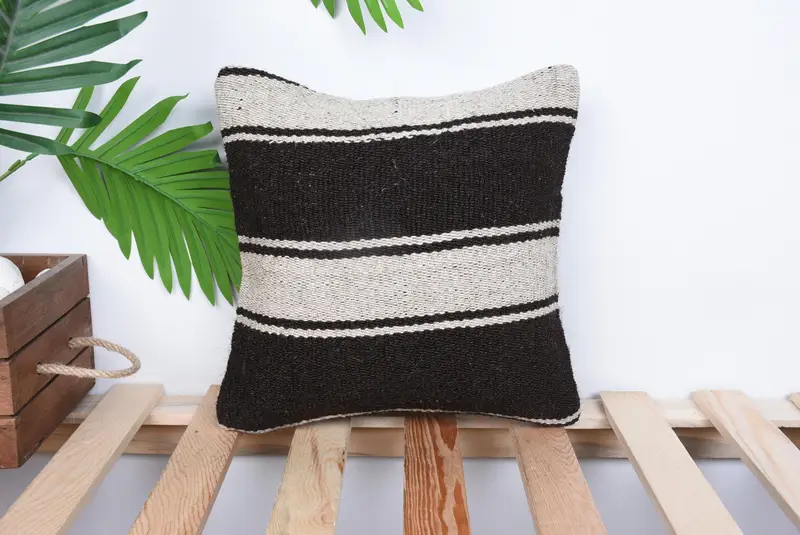 Vintage Kilim Pillow Pillow Cover, Antique Pillows, Pillow for Couch, Vintage Pillow, Kilim Cushion Sham, 12x12 Black Cushion Cover, Cushion - 1