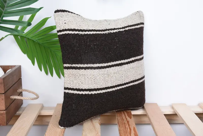 Vintage Kilim Pillow Pillow Cover, Antique Pillows, Pillow for Couch, Vintage Pillow, Kilim Cushion Sham, 12x12 Black Cushion Cover, Cushion - 4