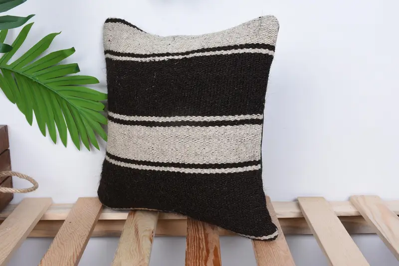Vintage Kilim Pillow Pillow Cover, Antique Pillows, Pillow for Couch, Vintage Pillow, Kilim Cushion Sham, 12x12 Black Cushion Cover, Cushion - 5