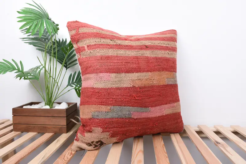 Home Decor Pillow, Kilim Pillow Cover, Rustic Cushion Cover, 24x24 Red Pillow Cover, Kilim Cushion Sham, Cushion Cover, Chair Pillow Cover - 4