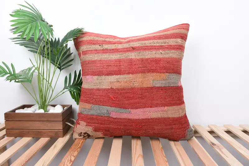 Home Decor Pillow, Kilim Pillow Cover, Rustic Cushion Cover, 24x24 Red Pillow Cover, Kilim Cushion Sham, Cushion Cover, Chair Pillow Cover - 1