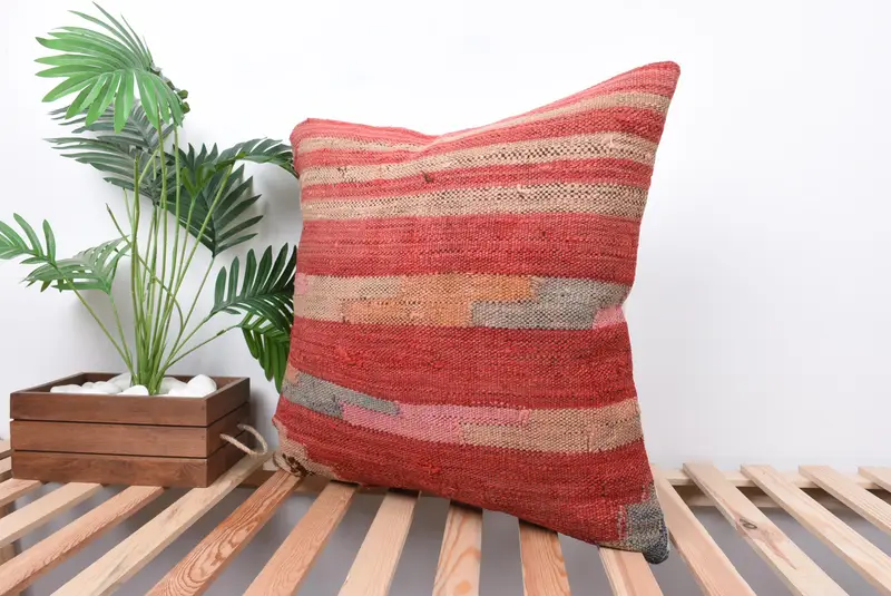 Home Decor Pillow, Kilim Pillow Cover, Rustic Cushion Cover, 24x24 Red Pillow Cover, Kilim Cushion Sham, Cushion Cover, Chair Pillow Cover - 5