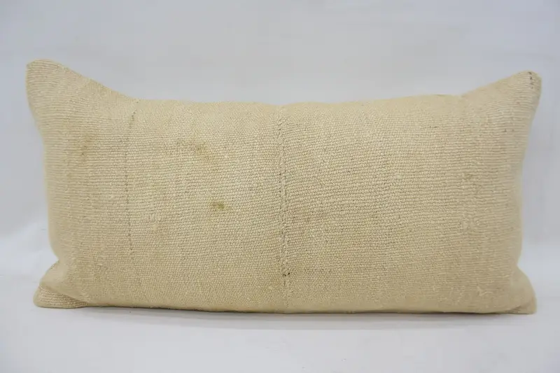Throw Plaid Rectangle Cushion, Gift 12x24 inch Beige Thanksgiving Gift Wool Euro Sham - 1