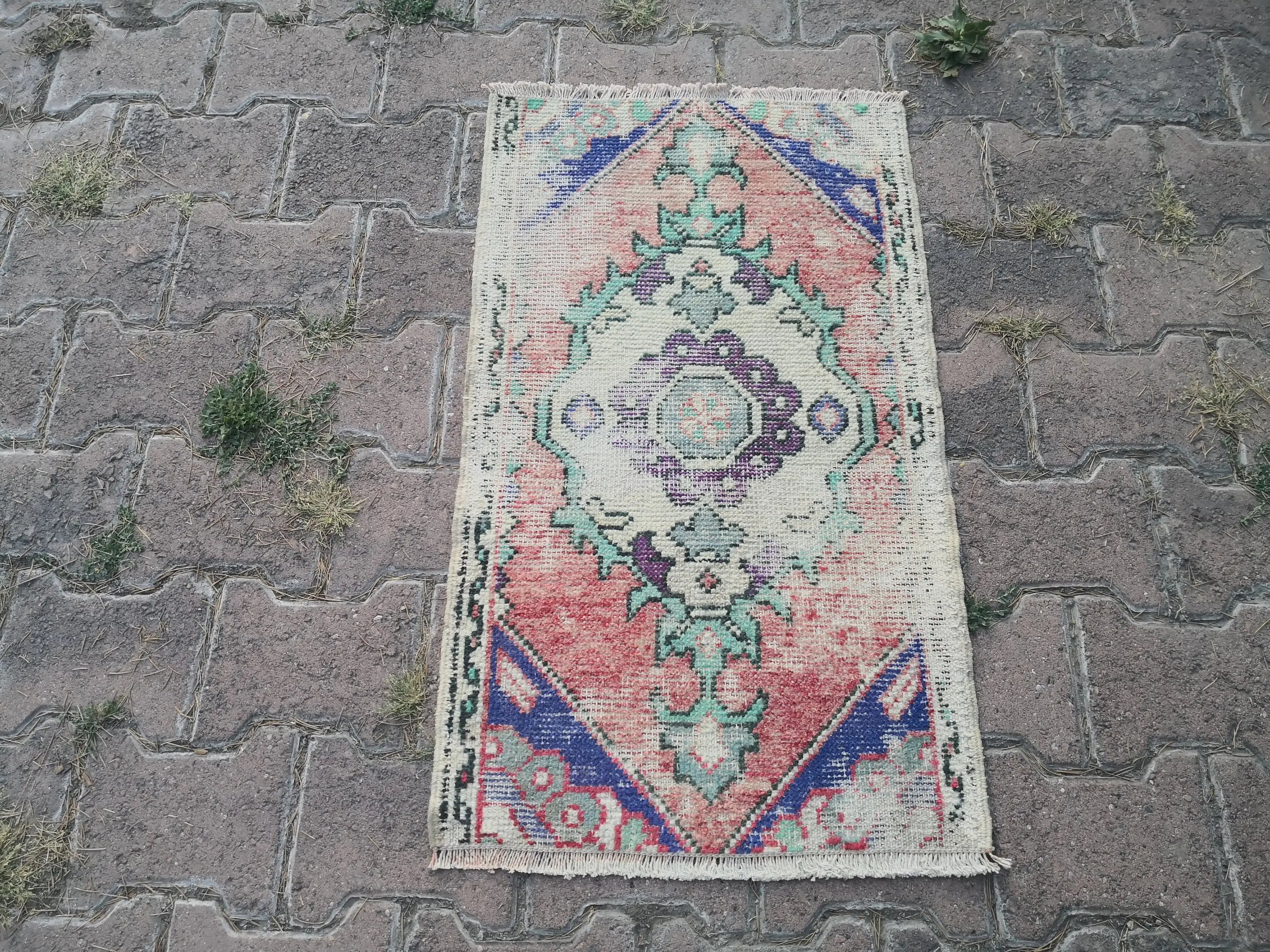 Red & Bronze 18x33 inches Handmade Wool Rug,Small Rugs & Doormats - 1
