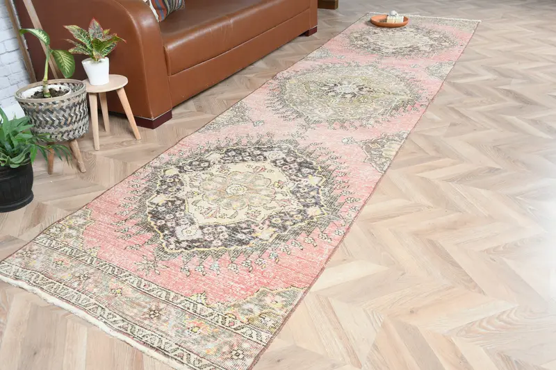 Pink & Brown Striped Rug, 3x12.7 ft Chic Decor