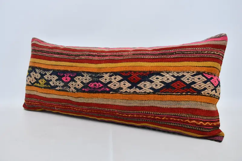 Kilim Pillow, Ethnical Kilim Rug Pillow, Pillow Case, Pillow for Couch, Hippie Throw Pillow, Sofa Cushion Cover, 16x36 Red Cushion - 4