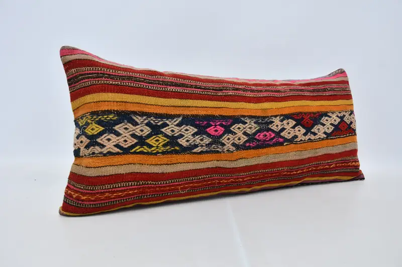 Kilim Pillow, Ethnical Kilim Rug Pillow, Pillow Case, Pillow for Couch, Hippie Throw Pillow, Sofa Cushion Cover, 16x36 Red Cushion - 3