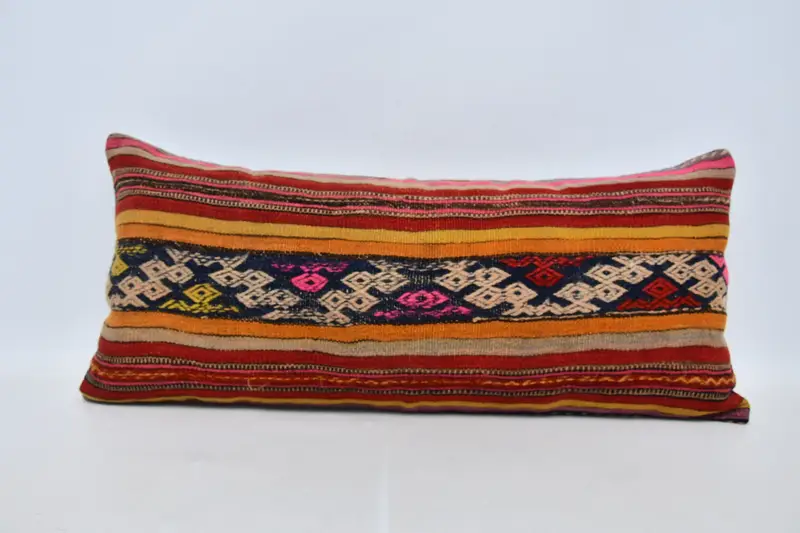 Kilim Pillow, Ethnical Kilim Rug Pillow, Pillow Case, Pillow for Couch, Hippie Throw Pillow, Sofa Cushion Cover, 16x36 Red Cushion - 1