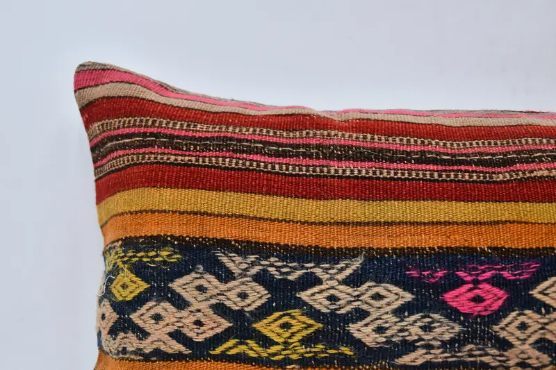 Kilim Pillow, Ethnical Kilim Rug Pillow, Pillow Case, Pillow for Couch, Hippie Throw Pillow, Sofa Cushion Cover, 16x36 Red Cushion - 2