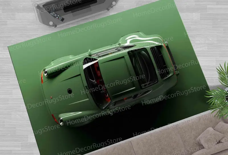 Green Sport Car Print Rug: Modern, Trendy, High-Quality Design