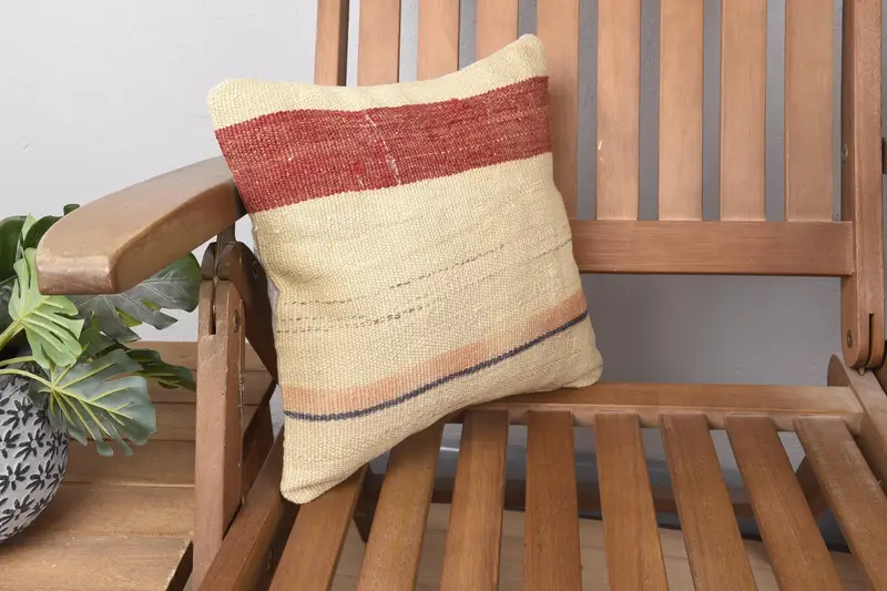 Turkish Rugs Pillow Sham, 12x12 Beige Pillow, Knitted Cushion Case, Turkish Kilim Pillow, Cushion Case, Pillow for Sofa, Turkish Pillow - 2