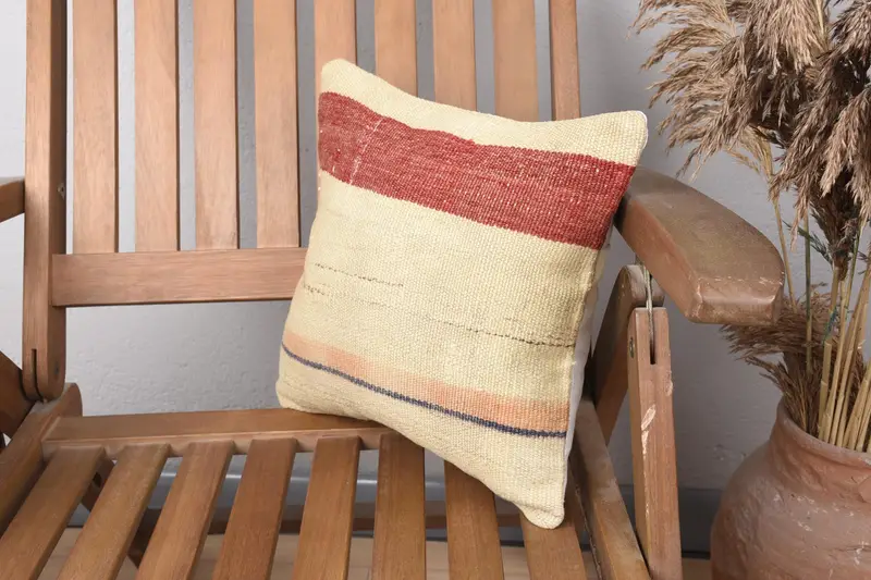 Turkish Rugs Pillow Sham, 12x12 Beige Pillow, Knitted Cushion Case, Turkish Kilim Pillow, Cushion Case, Pillow for Sofa, Turkish Pillow - 3