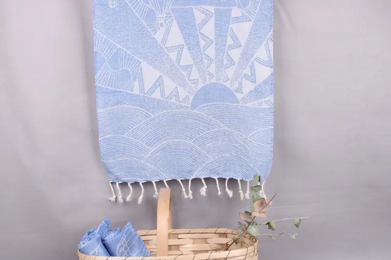 Personalized Turkish Hand Towel Blue Hot Air Baloon Design, 18x36 Inches