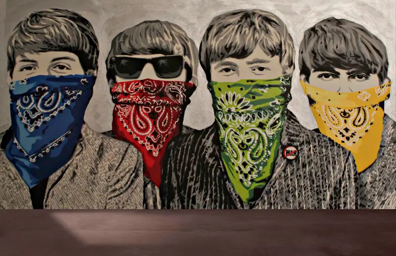 Baskılı Graffiti Sokak Duvar Kağıdı: Banksy Bandanaları ve Rock 'n' Roll Vibes