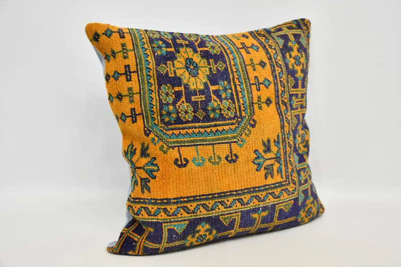 Cushion Case, Armchair Cushion, Christmas Pillow Sham, Vintage Pillow, Pillow for Couch, Kilim Pillow Cover, 32x32 Orange Pillow Case, Aztec Pillow - 3