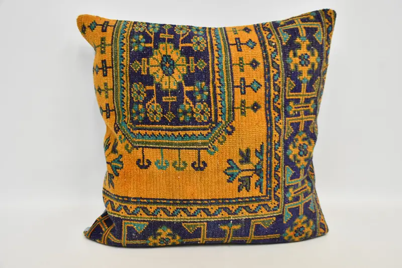 Cushion Case, Armchair Cushion, Christmas Pillow Sham, Vintage Pillow, Pillow for Couch, Kilim Pillow Cover, 32x32 Orange Pillow Case, Aztec Pillow - 1