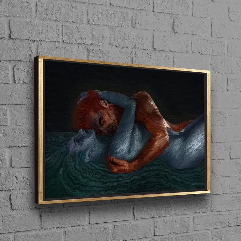 エロティック カップル キャンバス: 官能的なベッドルーム アート、火と水のテーマ