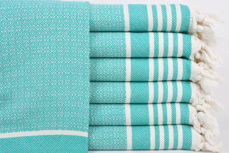 刺繍ハンドタオル ベネトン グリーンダイヤモンド、オーガニックコットン、16x32インチ - 1