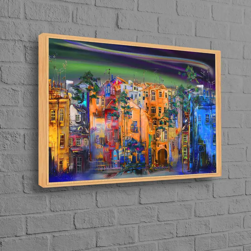 Elegant Cityscape Painting on Printed Canvas - Modern Art Decor