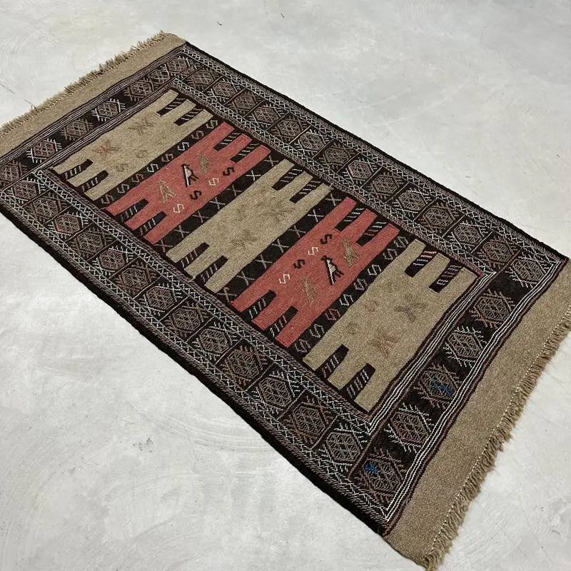 Turkish Vintage Rug, 3x5.4 ft Kilim Rug, Brown Black Floral Wool Rug - 1
