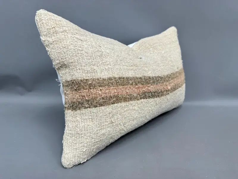 Throw Kilim Pillow, Kilim Pillow Cover, 12x20 Beige Pillow Cover, Personalized Gift Pillow Pillow Sham, Ethnical Kilim Rug Pillow, Cushion Case - 2