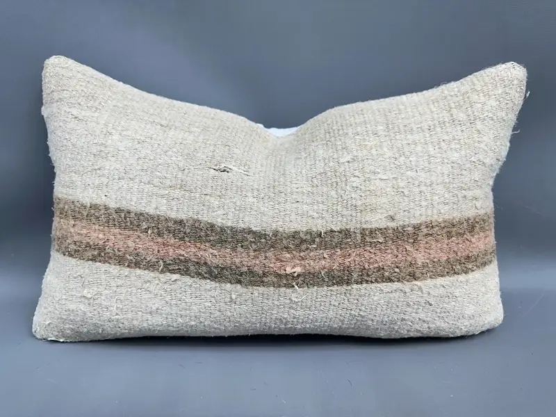 Throw Kilim Pillow, Kilim Pillow Cover, 12x20 Beige Pillow Cover, Personalized Gift Pillow Pillow Sham, Ethnical Kilim Rug Pillow, Cushion Case - 1