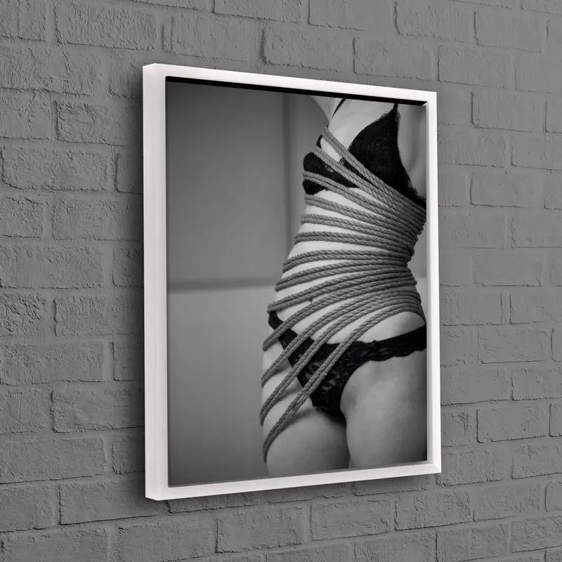 Elegant Black Canvas: Sexy Woman, Sensual Pose, Art Print