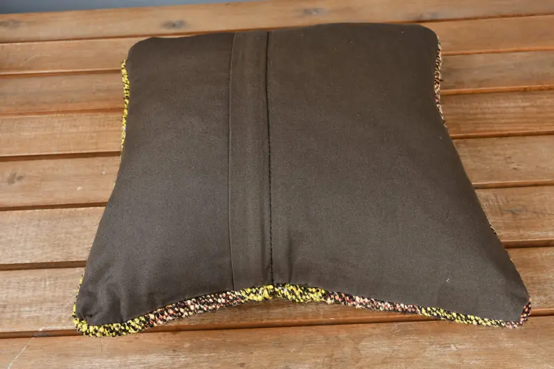 Cushion Case, 12x12 Yellow Cushion, Turkish Bench Pillow, Turkish Kilim Pillow, Boho Pillow Sham Cover, Kilim Cushion Sham - 5