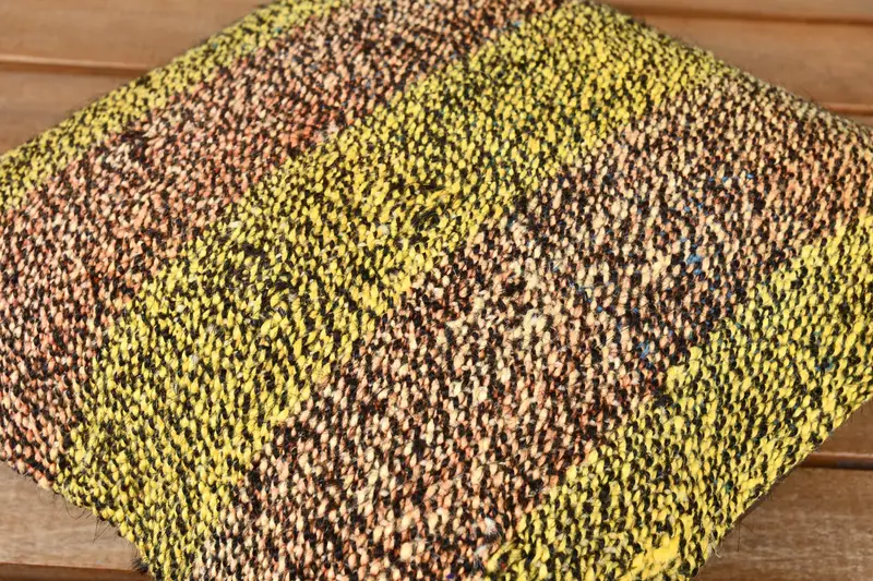 Cushion Case, 12x12 Yellow Cushion, Turkish Bench Pillow, Turkish Kilim Pillow, Boho Pillow Sham Cover, Kilim Cushion Sham - 3