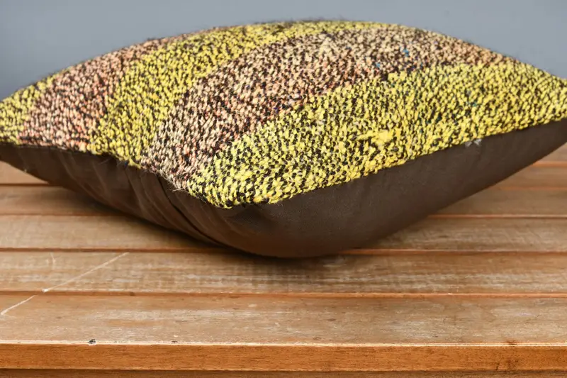 Cushion Case, 12x12 Yellow Cushion, Turkish Bench Pillow, Turkish Kilim Pillow, Boho Pillow Sham Cover, Kilim Cushion Sham - 4