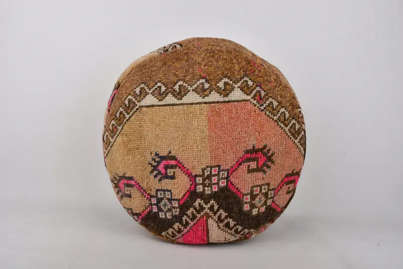 Brown & Pink Kilim-Inspired Ottoman, Modular Wool Blend Ottoman